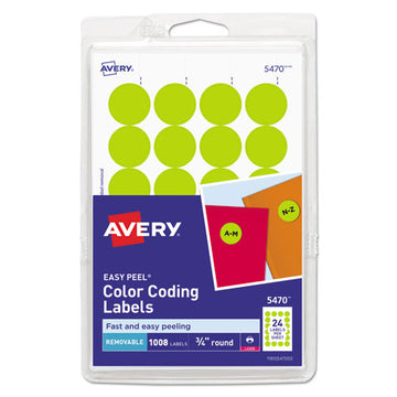 Avery® Printable Self-adhesive Removable Color-coding Labels, 0.75" Dia., Neon Yellow, 24-sheet, 42 Sheets-pack, (5470) freeshipping - TVN Wholesale